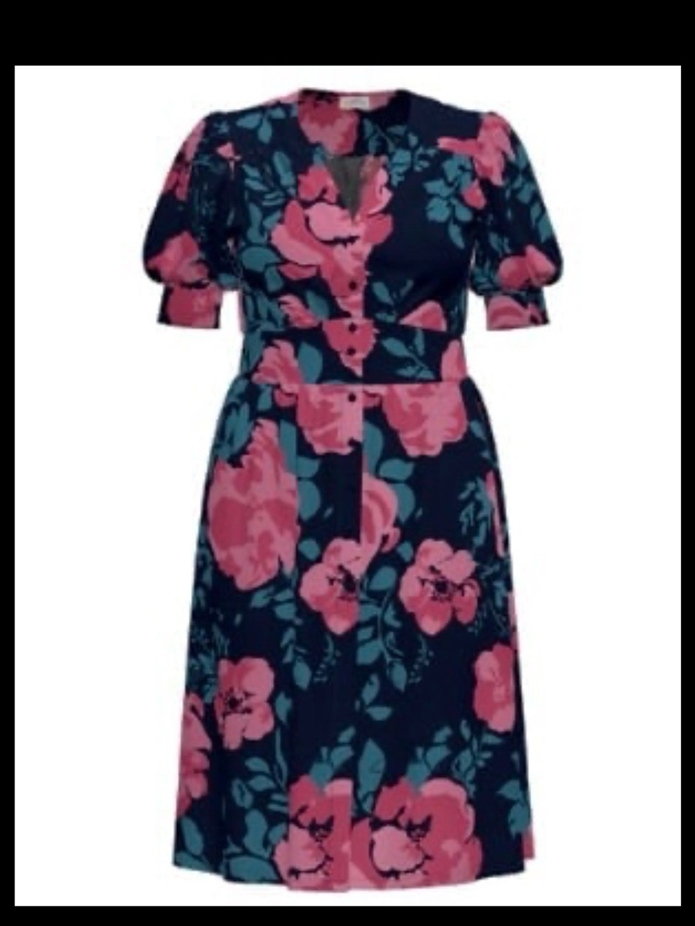 LuLaRoe Skylar Dress 2XL Navy Pink Floral Button Front Midi Dress